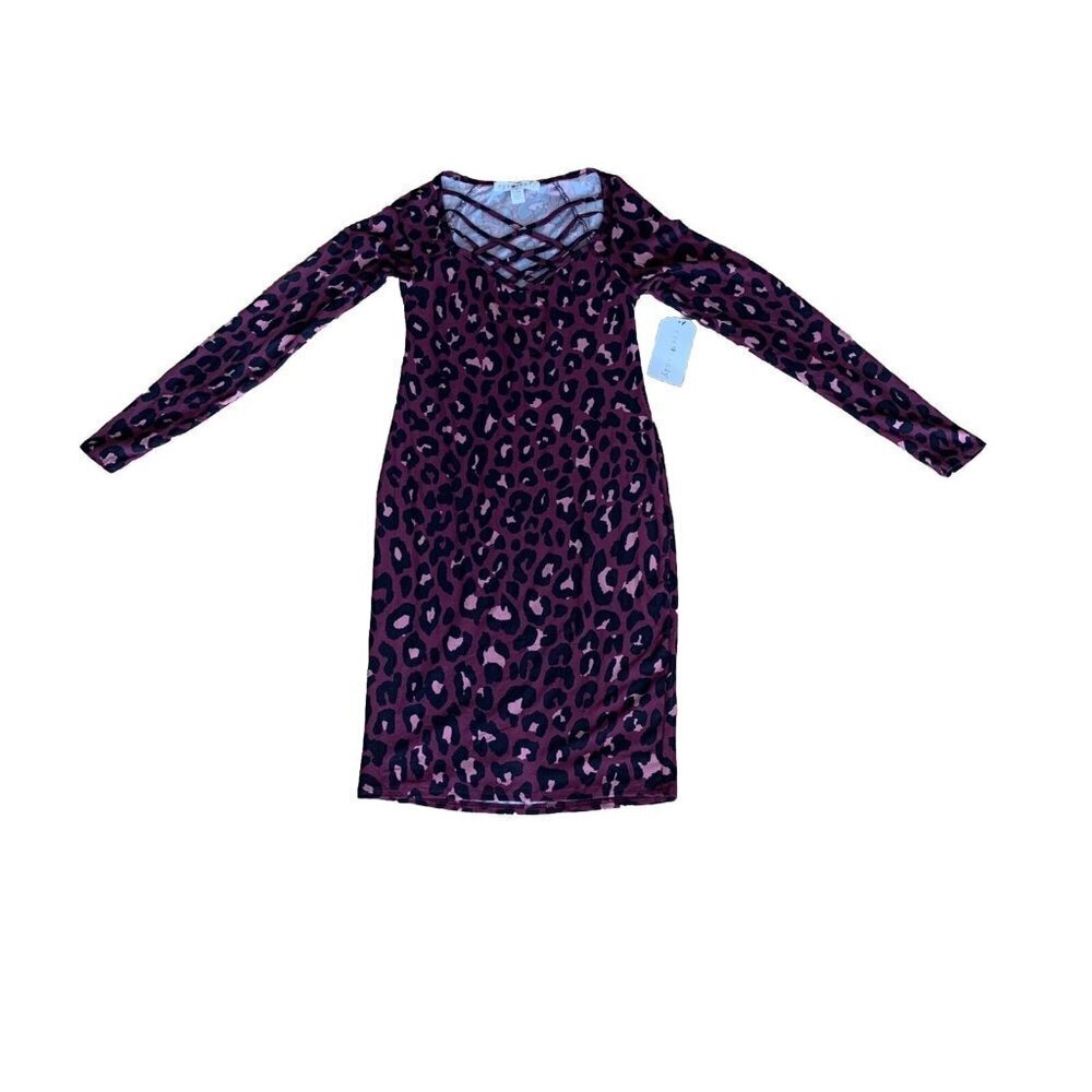 Eye Candy Women’s Small Burgundy Animal Print Cutout Dress Party New